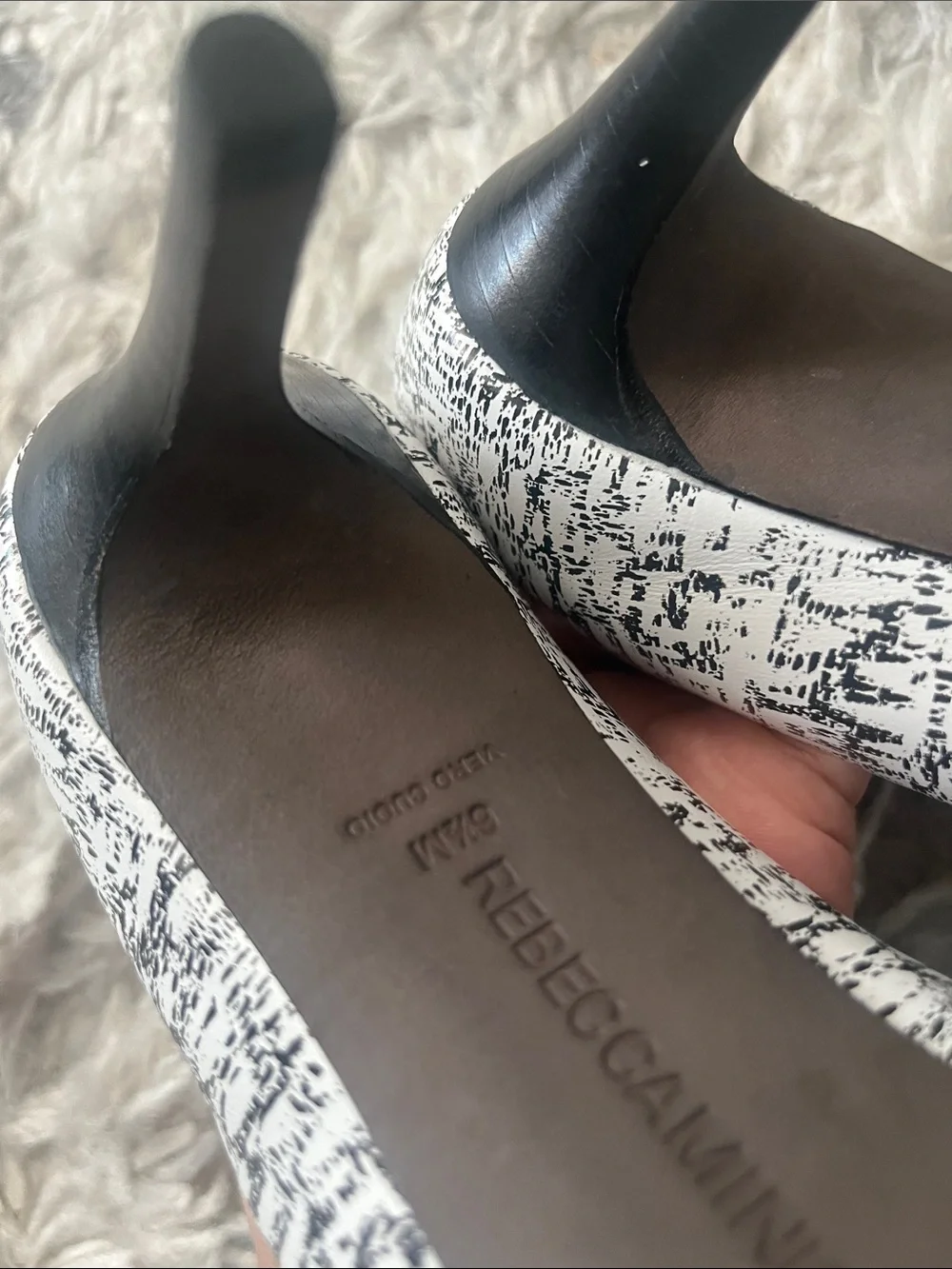Rebecca Minkoff White & Black Textured Pointed-Toe Pumps